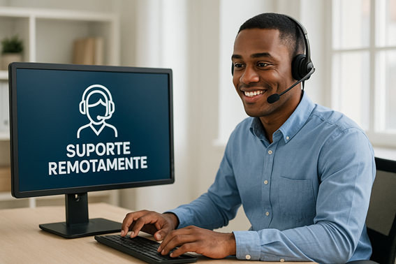 Homem sentado em frente a computador